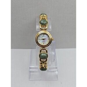 Elgin II Womens Gold Tone Jade Color Bracelet Watch MOP Dial Quartz New Battery